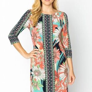 London Times Navy and Coral Floral Dress